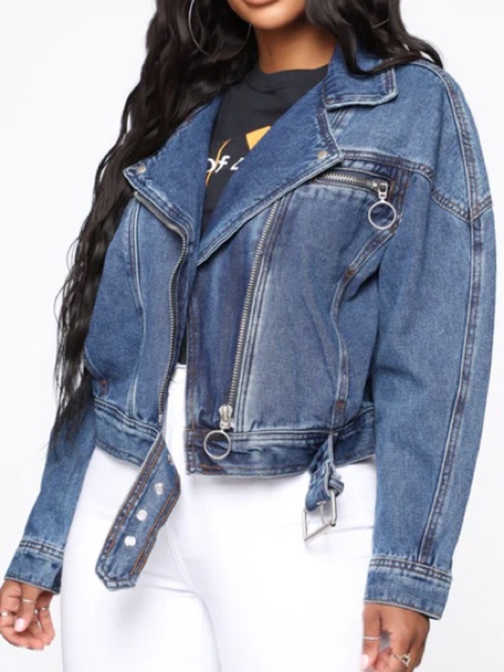 Classic Blue Denim Moto Jacket - Size L - Picture 1 of 5